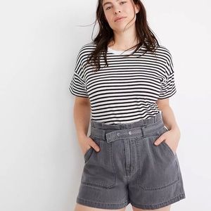 Madewell Denim Snap-Belt Paperbag Shorts in Pale Grey